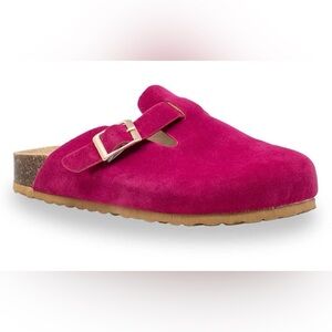 Fuchsia Suede Buckle Slip-On Clog Size 6